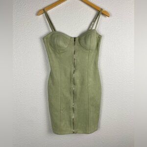 Haute Monde sage green body-con mini dress women’s size M front zipper closure